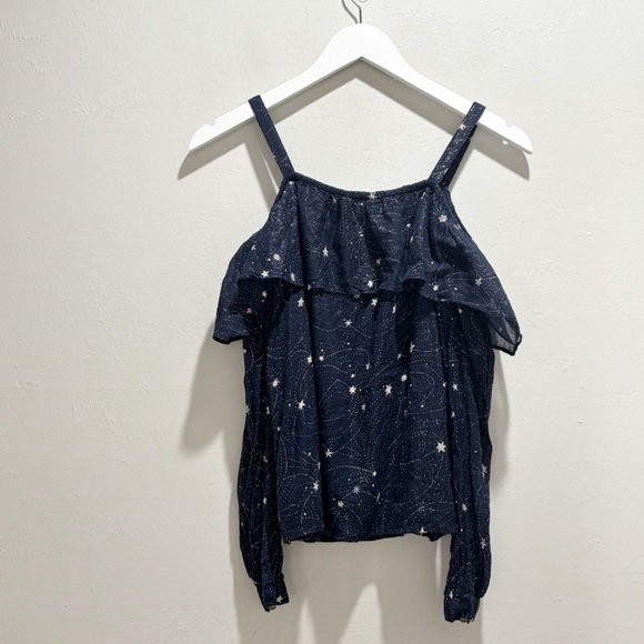 ANTHROPOLOGIE FLOREAT Women’s Blue Silver STARLIT Off Shoulder Blouse Top Sz XS - Picture 9 of 15